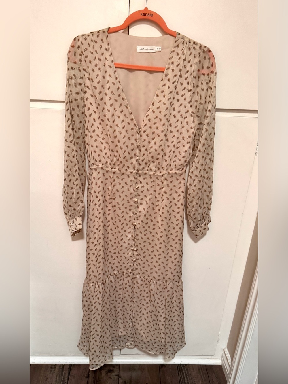 All in Favor Cream Floral Midi Dress with Button Front